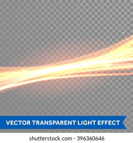 Vector magic glowing spark swirl trail effect on transparent background. Boken glitter wave line with flying sparkling flash lights.