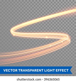 Vector magic glowing spark swirl trail effect on transparent background. Boken glitter wave line with flying sparkling flash lights.