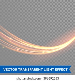 Vector magic glowing spark swirl trail effect on transparent background. Boken glitter wave line with flying sparkling flash lights.