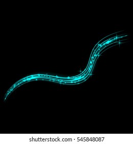 Vector magic glowing spark swirl trail effect on transparent background. Boken glitter wave line with flying sparkling flash lights