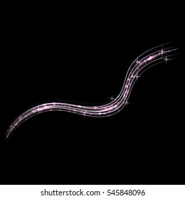 Vector magic glowing spark swirl trail effect on transparent background. Boken glitter wave line with flying sparkling flash lights