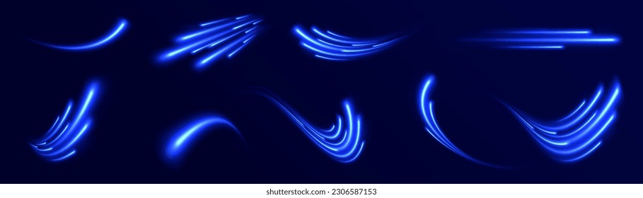 Vector magic glowing star light effect with neon blurred curved line. Sparkling translucent comet bokeh. Special white christmas effect on transparent background. The effect of the vortex curve.