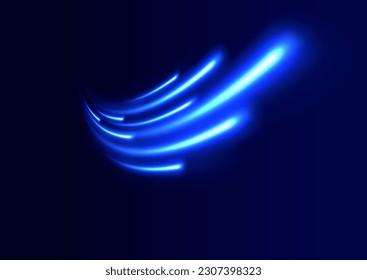 Vector magic glowing star light effect with neon blurred curved line. Sparkling translucent comet bokeh. Special white christmas effect on transparent background. The effect of the vortex curve.