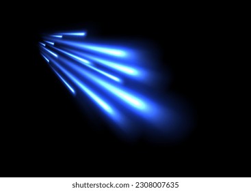 Vector magic glowing star light effect with neon blurred curved line. Sparkling translucent comet bokeh. Special white christmas effect on transparent background. The effect of the vortex curve.