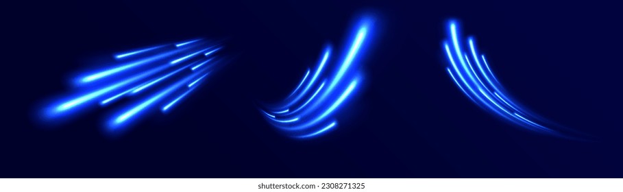 Efecto de luz de estrella brillante mágico vectorial con línea curva borrosa neón. Un bokeh de cometas traslúcido. Efecto especial de navidad blanca sobre fondo transparente. El efecto de la curva vórtice.