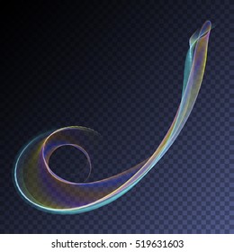 Vector magic glowing swirl flare transparent light effect. Bright shining wavy element for your design.