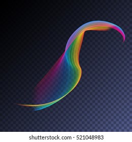 Vector magic glowing swirl flare transparent light effect. Bright shining wavy element for your design.