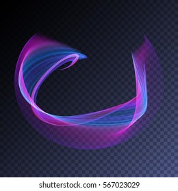 Vector magic glowing swirl flare transparent light effect. Bright shining wavy element for your design.