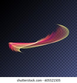 Vector magic glowing swirl flare transparent light effect. Bright shining wavy element for your design.