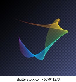 Vector magic glowing swirl flare transparent light effect. Bright shining wavy element for your design.