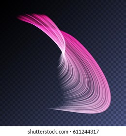 Vector magic glowing swirl flare transparent light effect. Bright shining wavy element for your design.
