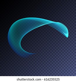 Vector magic glowing swirl flare transparent light effect. Bright shining wavy element for your design.