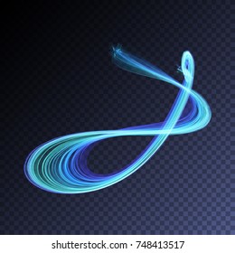 Vector magic glowing swirl flare transparent light effect. Bright shining wavy element for your design.