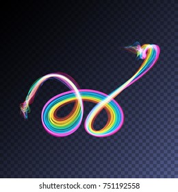 Vector magic glowing swirl flare transparent light effect. Bright shining wavy element for your design.