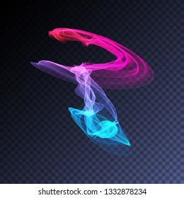 Vector magic glowing swirl trail transparent light effect. Bright shine wavy element for your design.