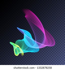 Vector magic glowing swirl trail transparent light effect. Bright shine wavy element for your design.
