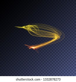 Vector magic glowing swirl trail transparent light effect. Bright shine wavy element for your design.