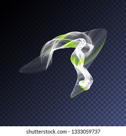 Vector magic glowing swirl trail transparent light effect. Bright shine wavy element for your design.