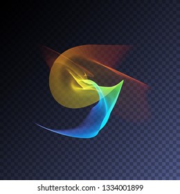 Vector magic glowing swirl trail transparent light effect. Bright shine wavy element for your design.