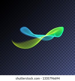Vector magic glowing swirl trail transparent light effect. Bright shine wavy element for your design. 
