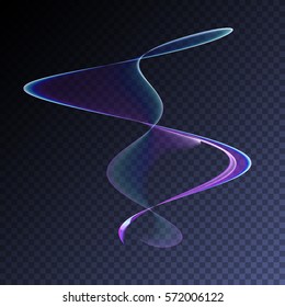 Vector magic glowing swirl trail transparent light effect. Bright shine wavy element for your design.