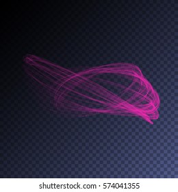 Vector magic glowing swirl trail transparent light effect. Bright shine wavy element for your design.