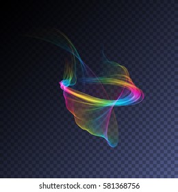 Vector Magic Glowing Swirl Trail Transparent Light Effect. Bright Shine Wavy Element For Your Design.