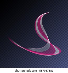 Vector magic glowing swirl trail transparent light effect. Bright shine wavy element for your design.