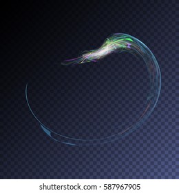 Vector magic glowing swirl trail transparent light effect. Bright shine wavy element for your design.