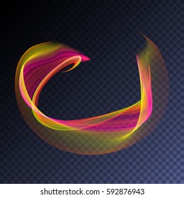 Vector magic glowing swirl trail transparent light effect. Bright shine wavy element for your design.