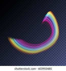 Vector magic glowing swirl trail transparent light effect. Bright shine wavy element for your design.