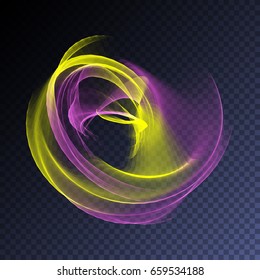 Vector magic glowing swirl trail transparent light effect. Bright shine wavy element for your design.