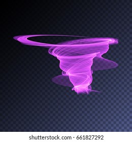 Vector magic glowing swirl trail transparent light effect. Bright shine wavy element for your design.