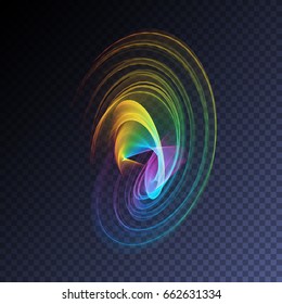 Vector magic glowing swirl trail transparent light effect. Bright shine wavy element for your design.