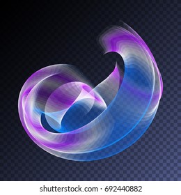 Vector magic glowing swirl trail transparent light effect. Holographic wavy element for your design.