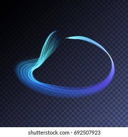 Vector magic glowing swirl trail transparent light effect. Bright shine wavy element for your design.