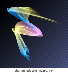 Vector magic glowing swirl trail transparent light effect. Holographic wavy element for your design.
