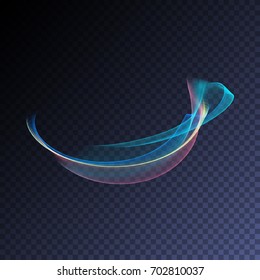 Vector magic glowing swirl trail transparent light effect. Bright shine wavy element for your design.