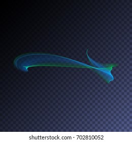 Vector magic glowing swirl trail transparent light effect. Bright shine wavy element for your design.