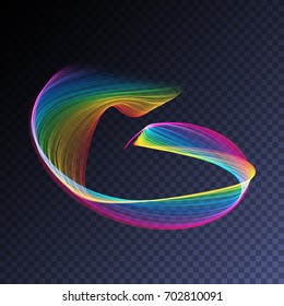 Vector magic glowing swirl trail transparent light effect. Bright shine wavy element for your design.