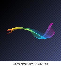 Vector magic glowing swirl trail transparent light effect. Bright shine wavy element for your design.