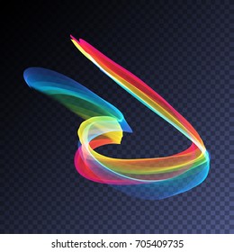 Vector magic glowing swirl trail transparent light effect. Bright shine wavy element for your design.