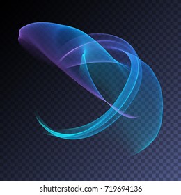 Vector magic glowing swirl trail transparent light effect. Bright shine wavy element for your design.