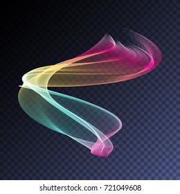 Vector magic glowing swirl trail transparent light effect. Bright shine wavy element for your design.