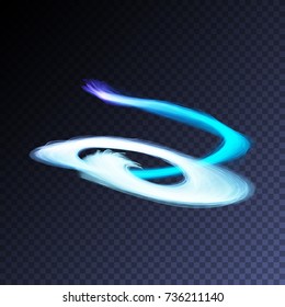 Vector magic glowing swirl trail transparent light effect. Bright shine wavy element for your design.