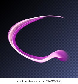 Vector magic glowing swirl trail transparent light effect. Pink wavy flame, smoke.