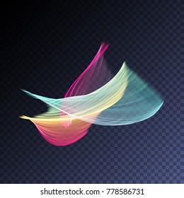 Vector magic glowing swirl trail transparent light effect. Bright shine wavy element for your design.