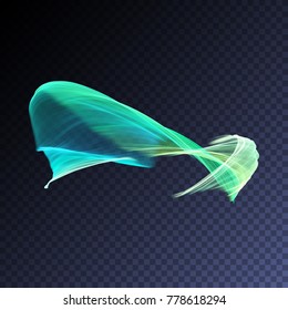 Vector magic glowing swirl trail transparent light effect. Bright shine wavy element for your design.