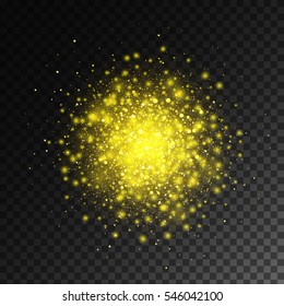 Vector Magic Gold Glow Light Effect Isolated On Transparent Background. Christmas Design Element. Star Burst With Sparkles