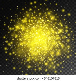 Vector magic gold glow light effect isolated on transparent background. Christmas golden design element. Star burst with sparkles
